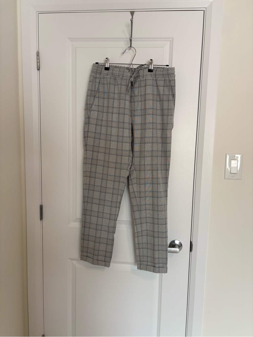 Zara Gray Plaid Drawstring Chinos